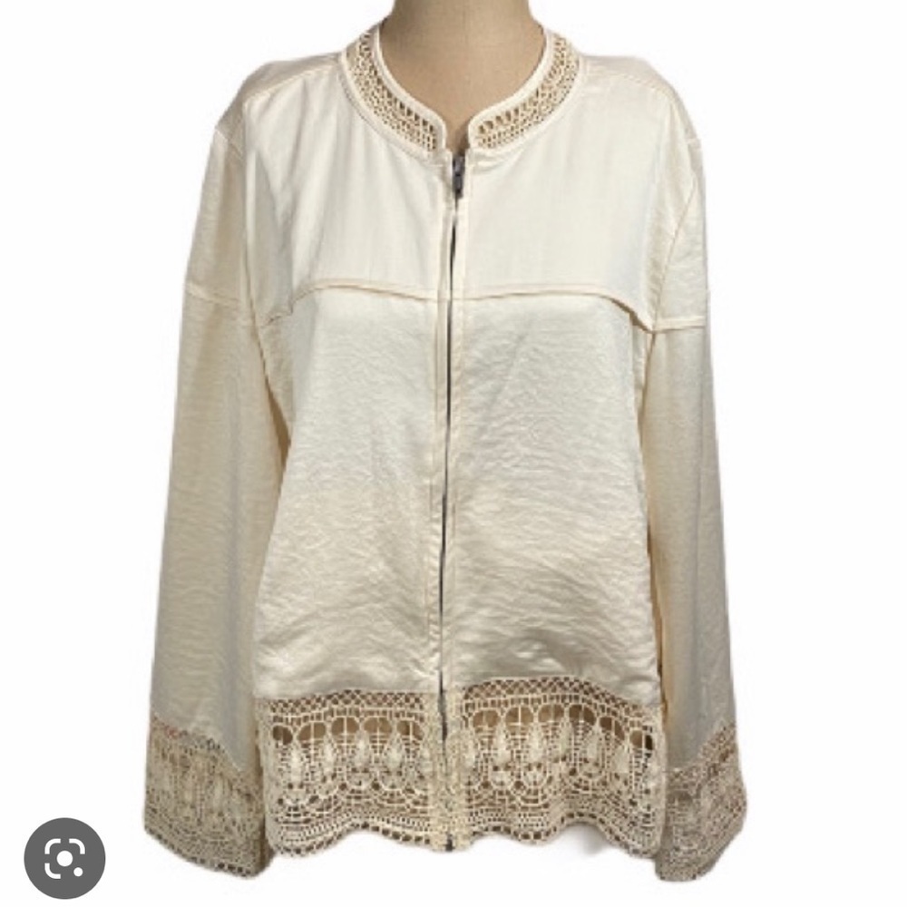 Hinge Silk & Crochet Cream Bomber Jacket